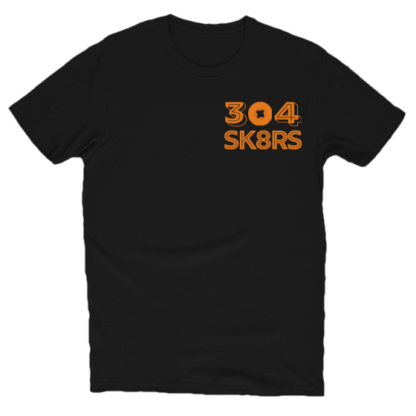 SKATEBOARD-TSHIRT-BLACK-ORANGE-FRONT
