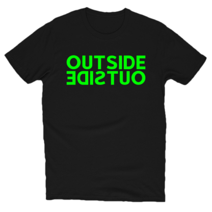 OUTSIDE OUTSIDE GRAPHICS TEXT ON T-SHIRT FRONT